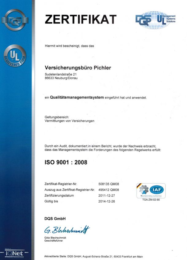 Zertifikat Qualitätsmanagement